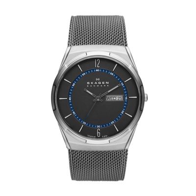 Melbye Titanium and Charcoal Steel SKW6007 Watch - Skagen Day-Date Mesh