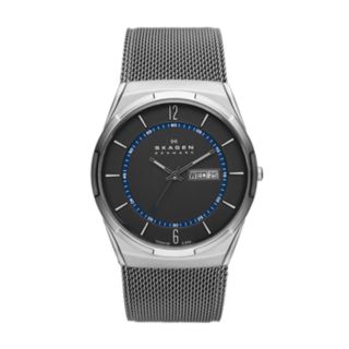 Melbye Titanium and Gray Steel-Mesh Day-Date Watch