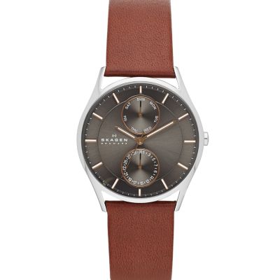 Skagen Men's Holst Multifunction Leather Watch - Medium Brown