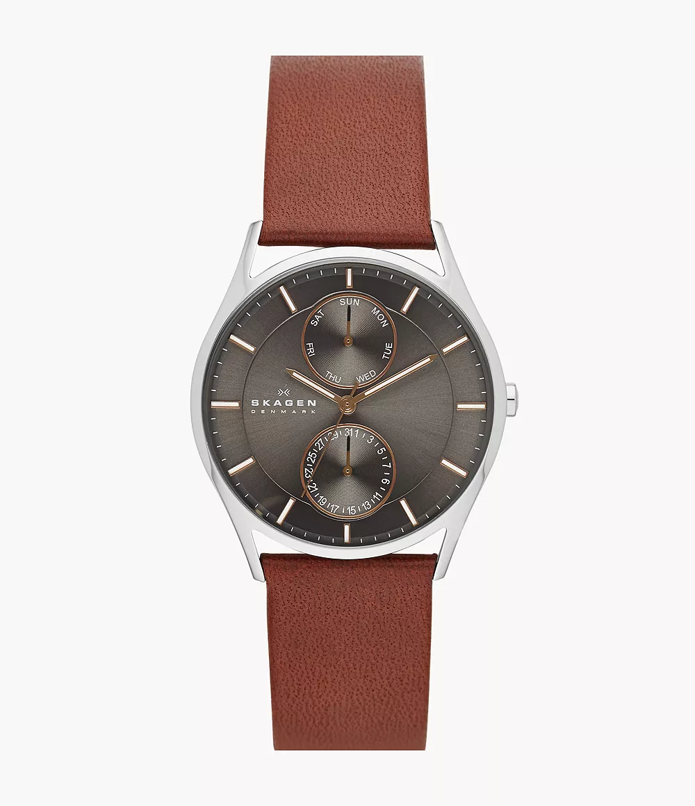 Skagen Unisex Holst Multifunction Medium Leather Watch - Brown
