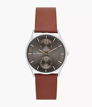 Montre chronographe Holst multifonction, en cuir, brun