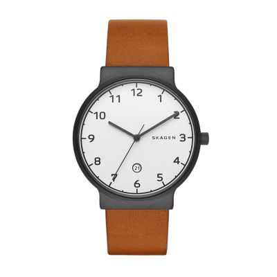 Skagen men's shop leather watch