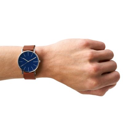 Skagen signatur leather watch hot sale