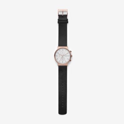 ANCHER ブラックレザークロノグラフ SKW6371 - Skagen