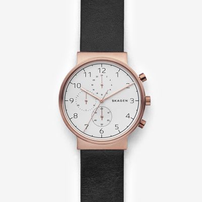 ANCHER ブラックレザークロノグラフ SKW6371 - Skagen