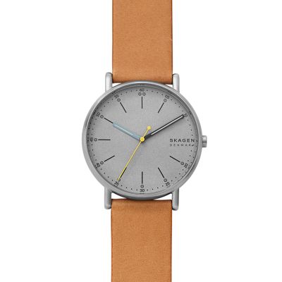 Skagen men's watch leather on sale band