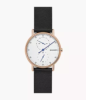 Signatur One-Hand Black Leather Watch