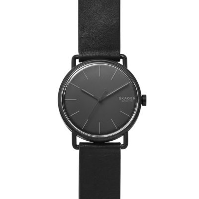 Falster Automatic Black Leather Watch 