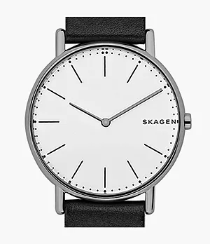Signatur Slim Titanium and Black Leather Watch