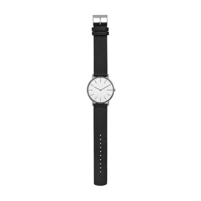 Signatur black clearance leather watch skagen