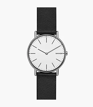 Signatur Slim Titanium and Black Leather Watch