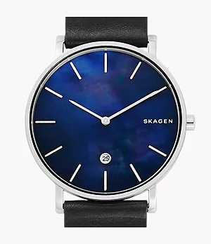 Hagen Slim Mother-of-Pearl Midnight Leather Watch