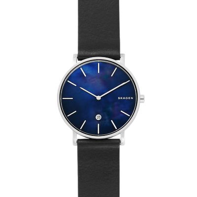 Hagen Slim Mother of Pearl Midnight Leather Watch SKW6471 Skagen