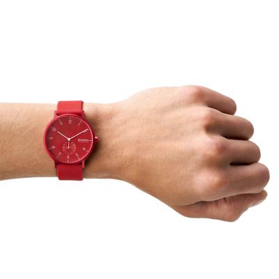 Aaren Kulor Poppy Red Silicone 41mm Watch SKW6512 - Skagen