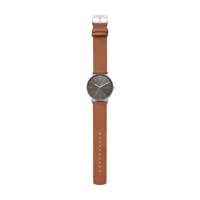 Signatur Three Hand Medium Brown Leather Watch SKW6578 Skagen