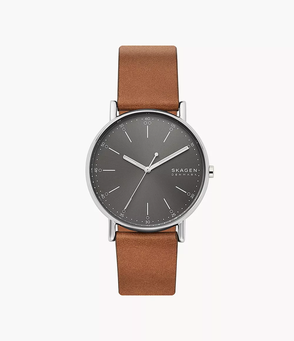Skagen Unisex Signatur Three-Hand Medium Leather Watch - Brown
