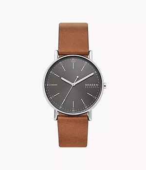 Signatur Three-Hand Medium Brown Leather Watch