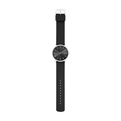 Hagen slim 2025 black leather watch