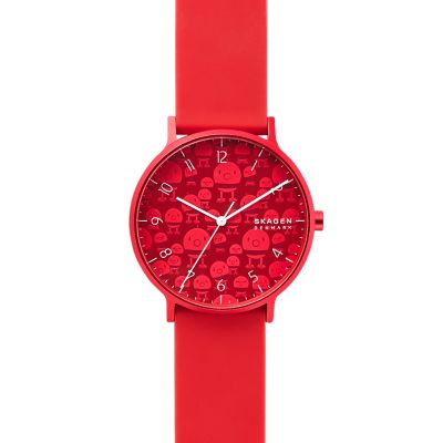 Hoptimist x Skagen AAREN 三針 プリント レッドシリコン 41mmウォッチ ...