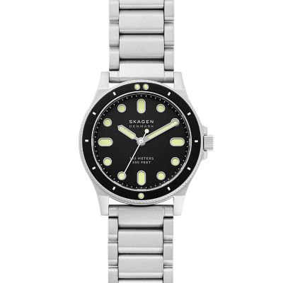 Fisk Three Hand Silver Tone Stainless Steel Watch