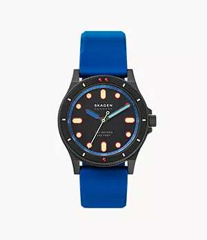 Fisk Three-Hand Blue Silicone Watch