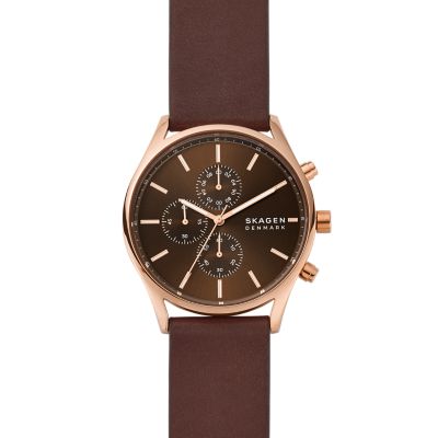 Skagen men's leather on sale watch