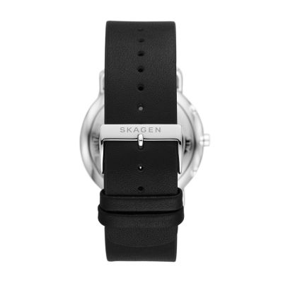 Skagen watch best sale black leather strap