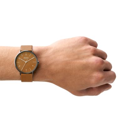 Aaren Naturals Three Hand Cognac Strap Made With Apple Watch