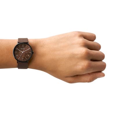 Aaren Naturals Three Hand Brown Strap Made With Mulberry Watch SKW6728 Watch Station