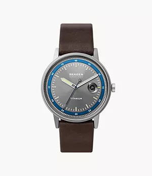 Henriksen Titanium Three-Hand Date Espresso Eco Leather Watch