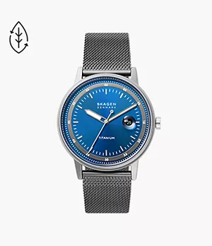Henriksen Titanium Three-Hand Date Charcoal Stainless Steel Mesh Watch