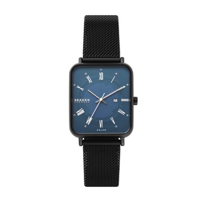 Ryle Solar-Powered Midnight Stainless Steel Mesh Watch