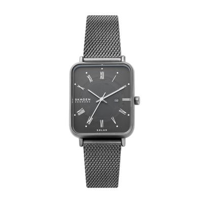 Ryle Solar-Powered Charcoal Stainless Steel Mesh Watch