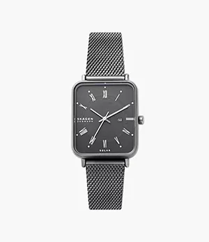 Ryle Solar-Powered Charcoal Stainless Steel Mesh Watch