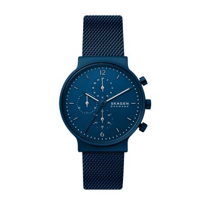 Ancher Chronograph Ocean Blue Stainless Steel Mesh Watch