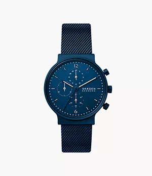 Ancher Chronograph Ocean Blue Stainless Steel Mesh Watch