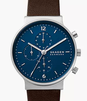 for Men Skagen Leather Wrist Watch in Brown Mens Accessories Watches Blue 