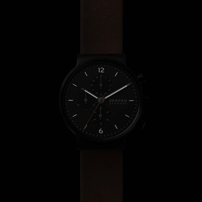 Brown Ancher Watch Watch - LiteHide™ Medium Chronograph Leather Station SKW6767 -