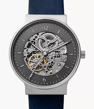 Ancher Automatic Titanium Ocean Blue Eco Leather Watch