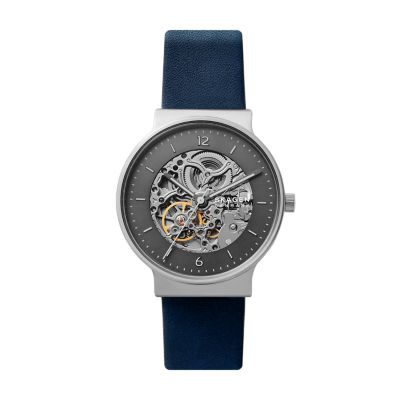 Ancher titanium and 2025 gray leather watch