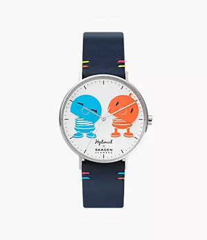 Aaren Three-Hand Blue Leather Watch