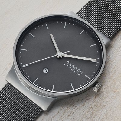 Ancher Three-Hand Date Charcoal Stainless - SKW6779 Watch Steel Mesh Skagen