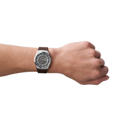 Melbye Three-Hand Day-Date Brown Leather SKW6785 Skagen Watch 