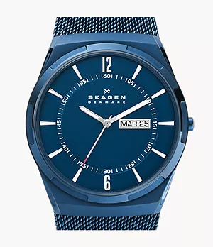 Melbye Three-Hand Day-Date Ocean Blue Stainless Steel Mesh Watch