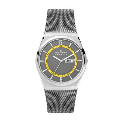 Melbye Three-Hand Day-Date Charcoal Stainless SKW6789 Watch Mesh Steel Skagen 