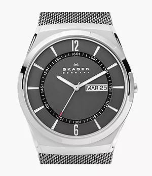 Melbye Three-Hand Day-Date Charcoal Stainless Steel Mesh Watch