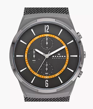 Montre Melbye chronographe en maille milanaise inoxydable, anthracite