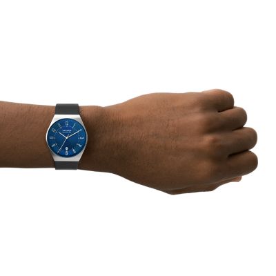 GRENEN 三針デイト ミッドナイトレザーウォッチ SKW6814 - Skagen