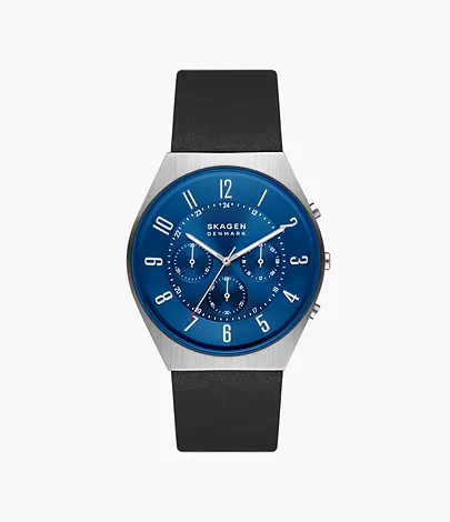 Skagen Leather Chronograph Grenen Watch - Midnight SKW6820