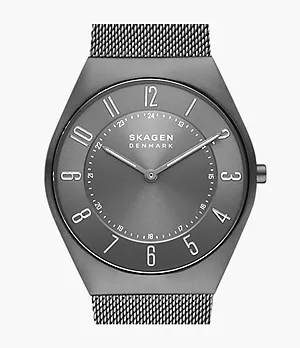 Grenen Ultra Slim Two-Hand Charcoal Stainless Steel Mesh Watch